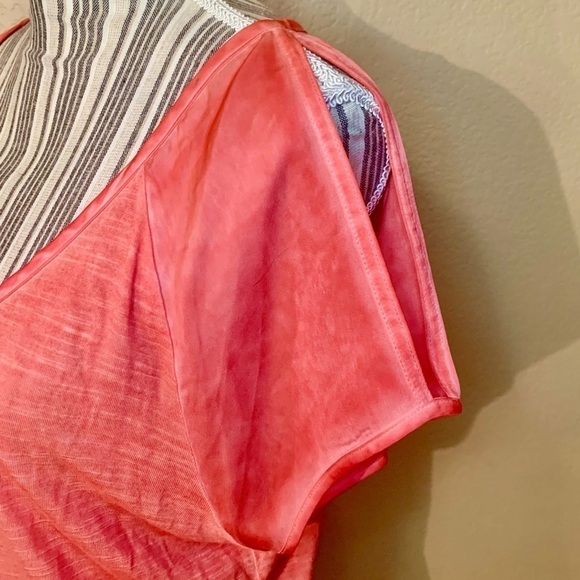 Buffalo Top Large Coral Semi-Sheer Short Sleeves Open Shoulders V-Neck Viscose - Picture 10 of 16